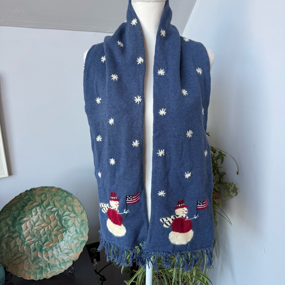 Blue Winter Scarf with Patriotic Snowman by Christopher & Banks‎ USA warm cozy